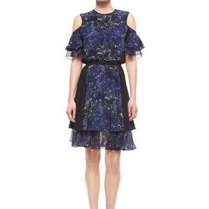 Prabal Gurung Splatter‎ Print Cold Shoulder Tiered Dress. Size 8